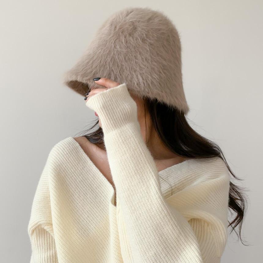 블루씨티 [무배] 소프트 앙고라 퍼 버킷햇 벙거지 겨울 털모자 5color