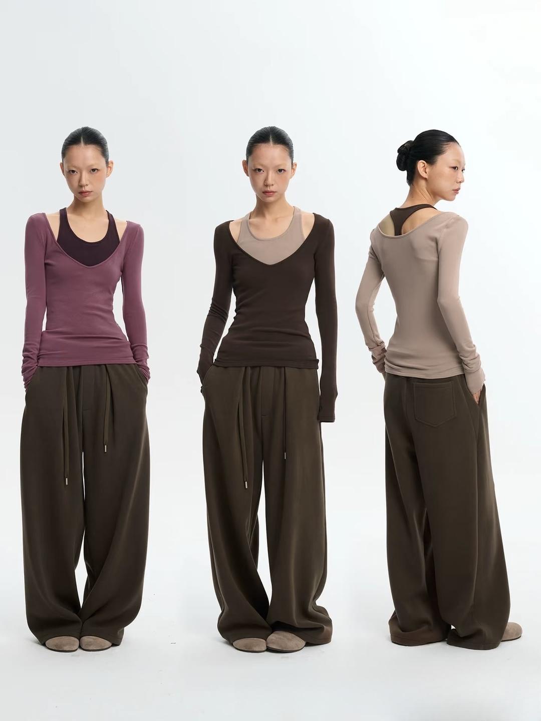 LINY LIBERTY Layered V-Neck Slim Long Sleeve