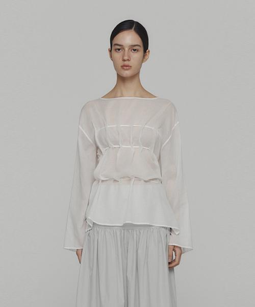 SHEER COTTON DRAWSTRING TOP_WHITE