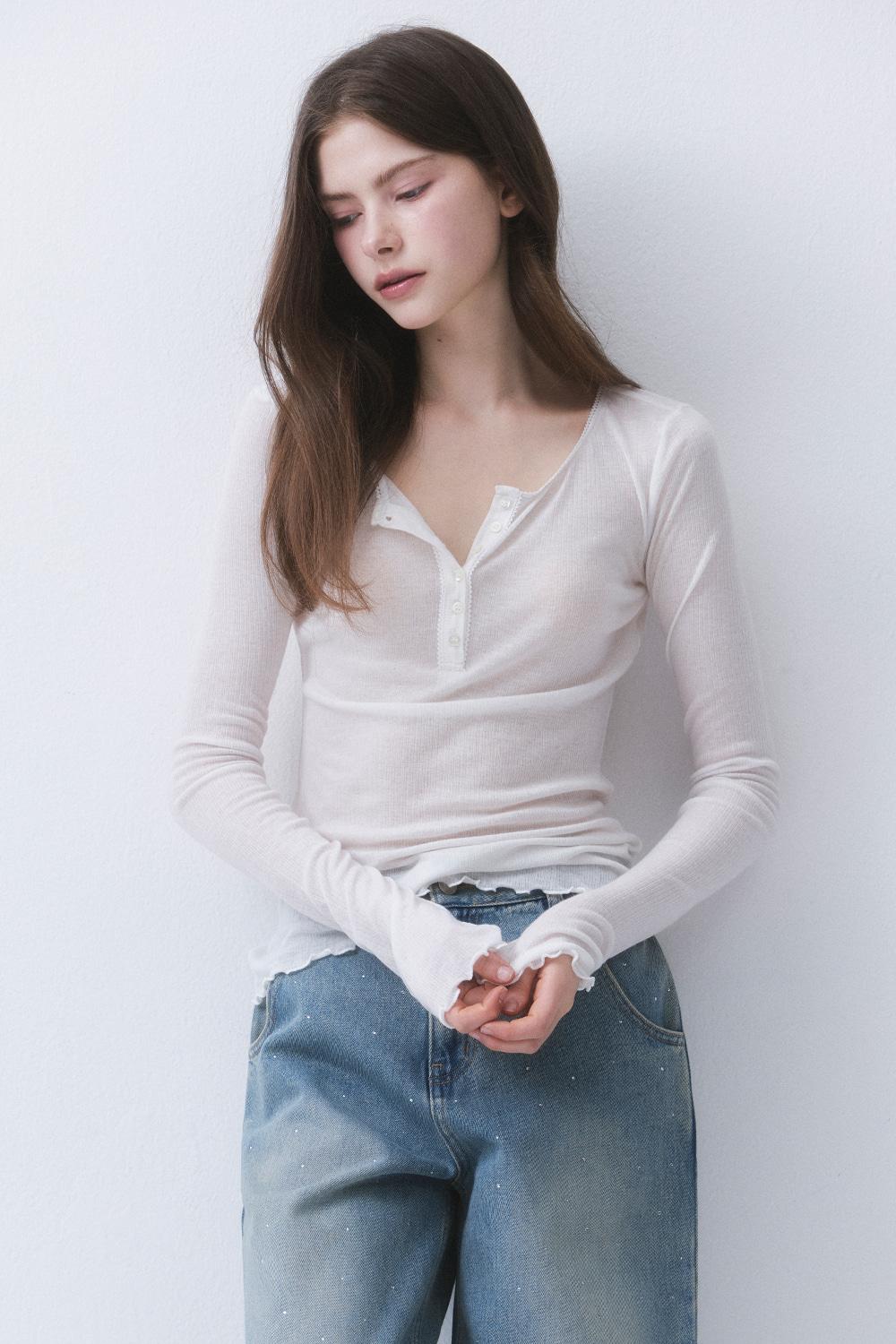 SHEER LACE BUTTON T-SHIRT_TT6S204IV