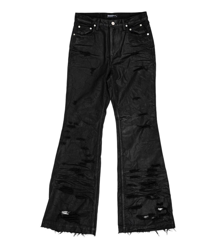 "RAVAGE\" Flared Denim - Coated Black