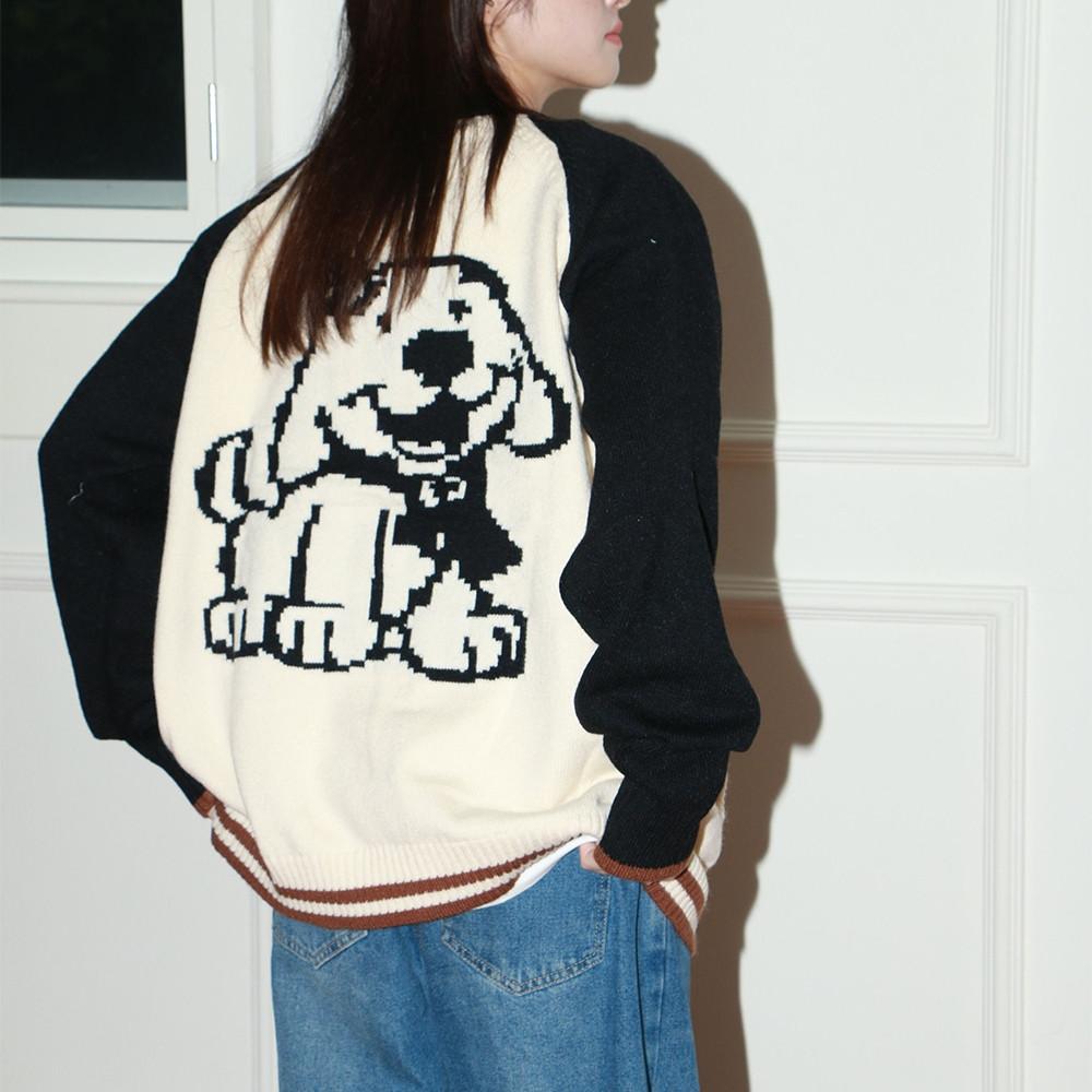 큐티 퍼피 여성 남성 남녀공용 레글런 집업 니트 오버핏 가디건