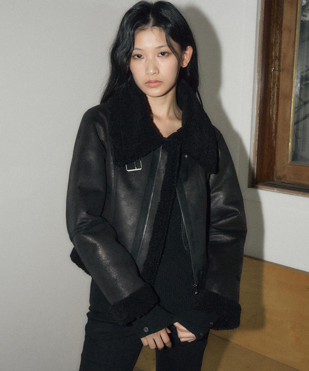 헬레네파리스 피티드 스웨이드 무스탕 [블랙]