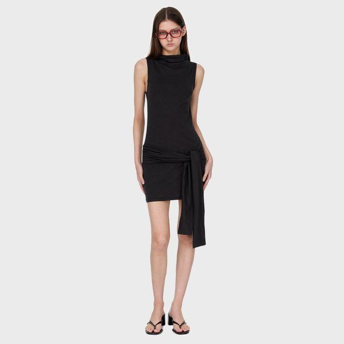 Tie Sleeveless Hoodie One-Piece, BLACK
