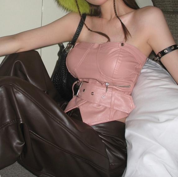 레더 벨트 튜브탑 티셔츠 학생 쿨 시원 여성스러운 데이트