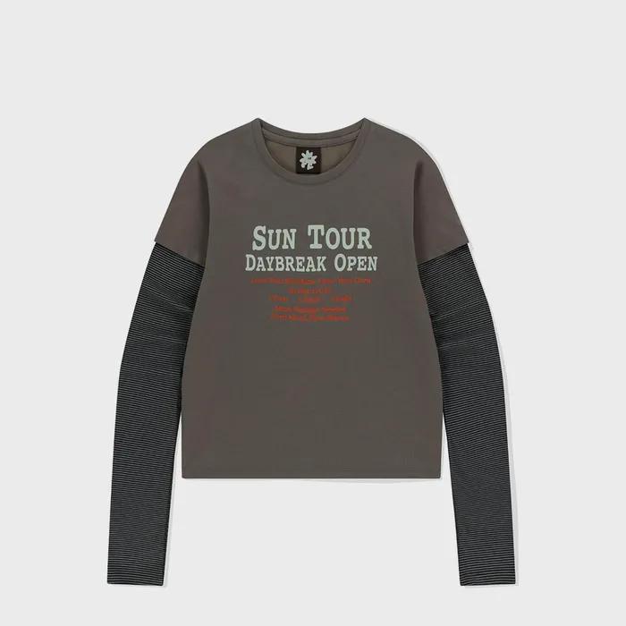 W SUN TOUR Layered L/S Tee Taupe