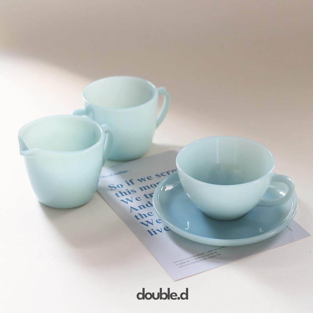 [중고][더블디] 앵커호킹 파이어킹 터콰이즈 블루 컵 앤 소서/빈티지 커피잔 세트/ 파이어킹 슈가볼