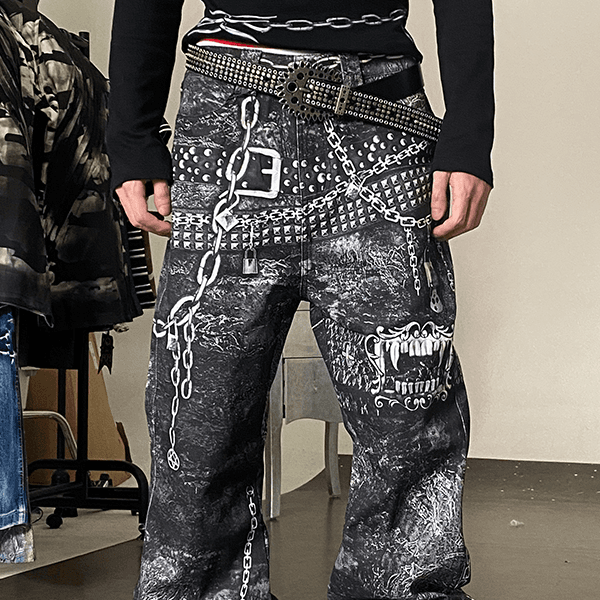 Digital 3D Chain Printing Denim Pants* (내일도착)