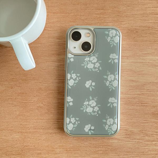 [phone case] mist floral silver epoxy