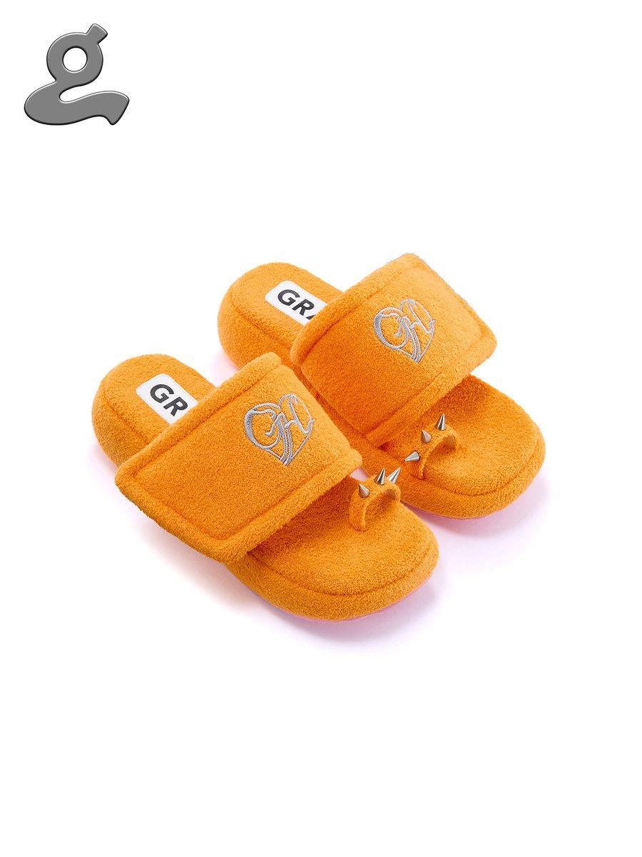Orange Embroidered Velcro Slippers