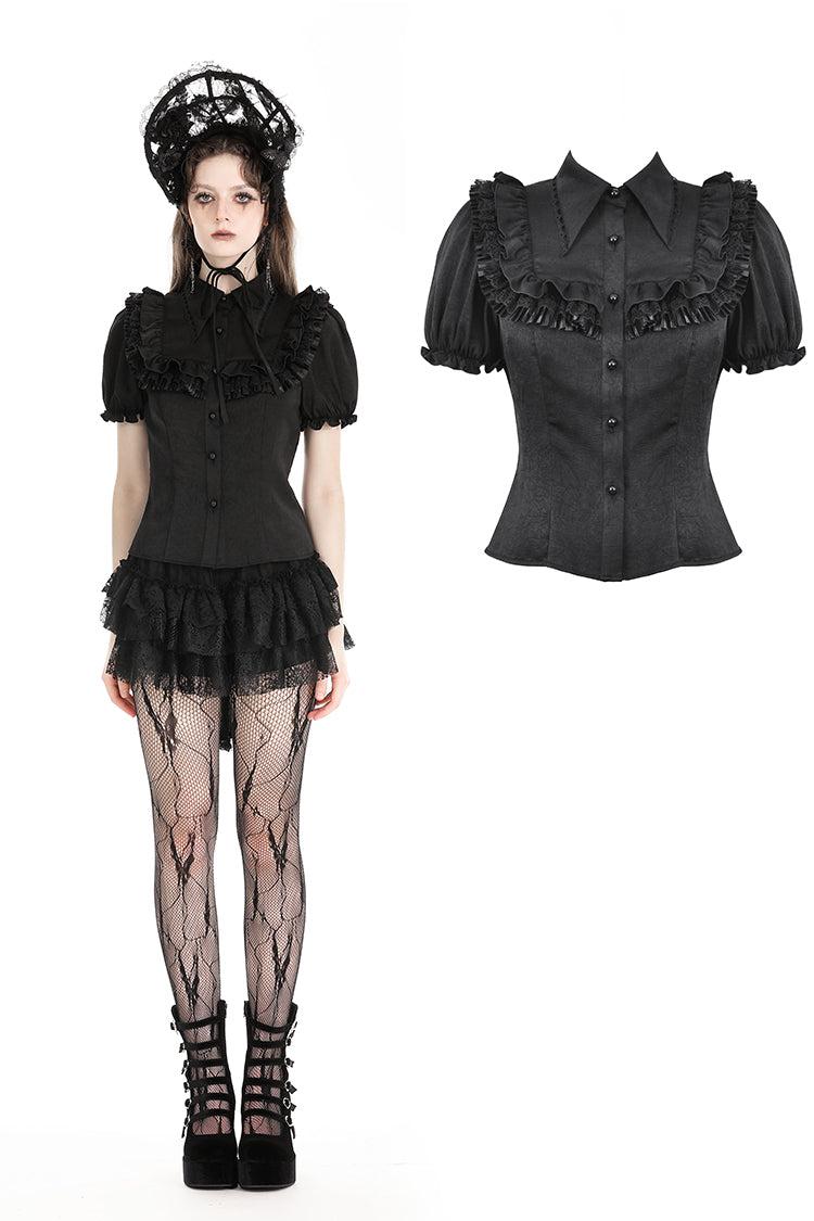 Black dolly ruffled  blouse. IW114 - XS
