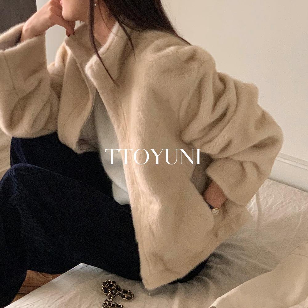 떠유니 런던레이스 londonlace 퍼 무스탕 자켓 점퍼 하이넥 집업 긴팔 숏 떠유니