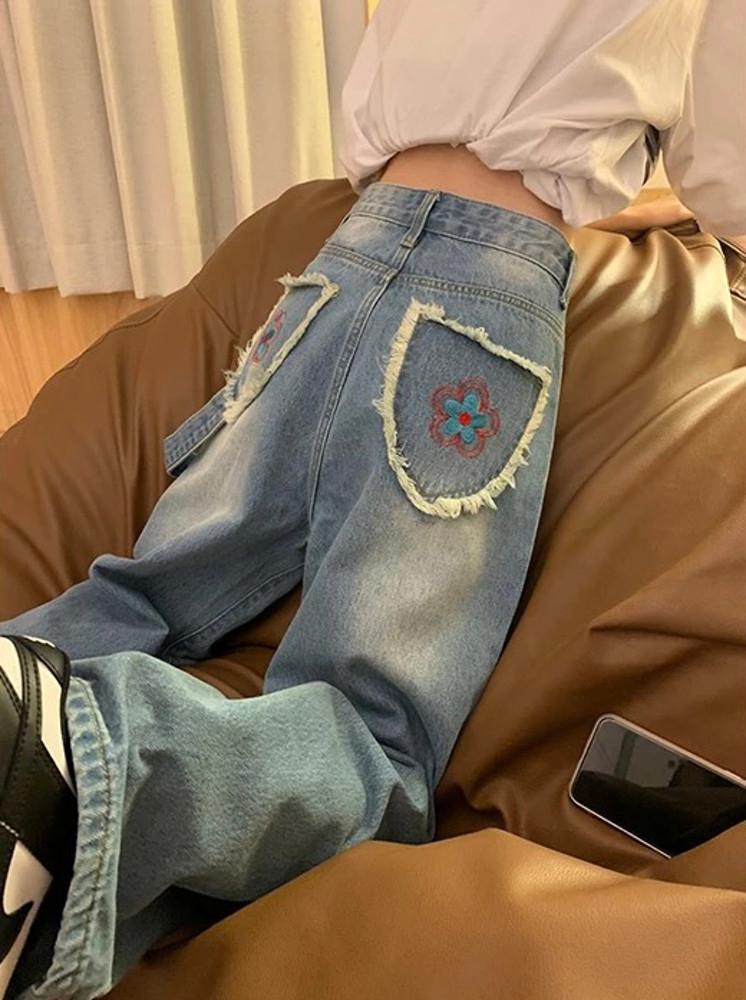 빈티지 플라워 패치 데님