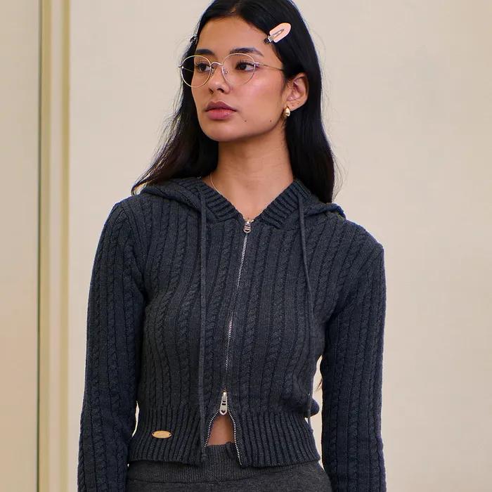 C.G Cable Knit Hoodie-Charcoal