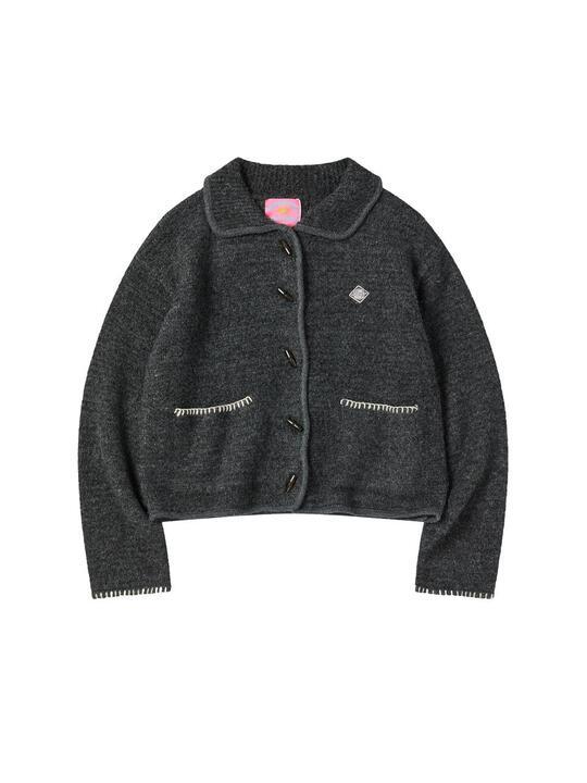 W BOOKLE KNIT CARDIGAN [CHARCOAL]