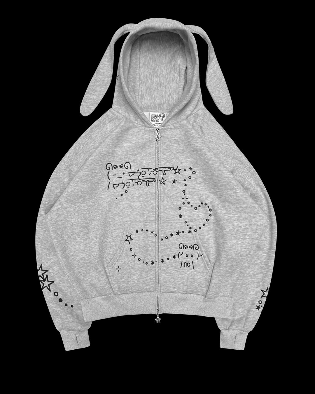 MALFUNCTION ZIP HOODIE GREY MARL (DETACHABLE EARS) - XS