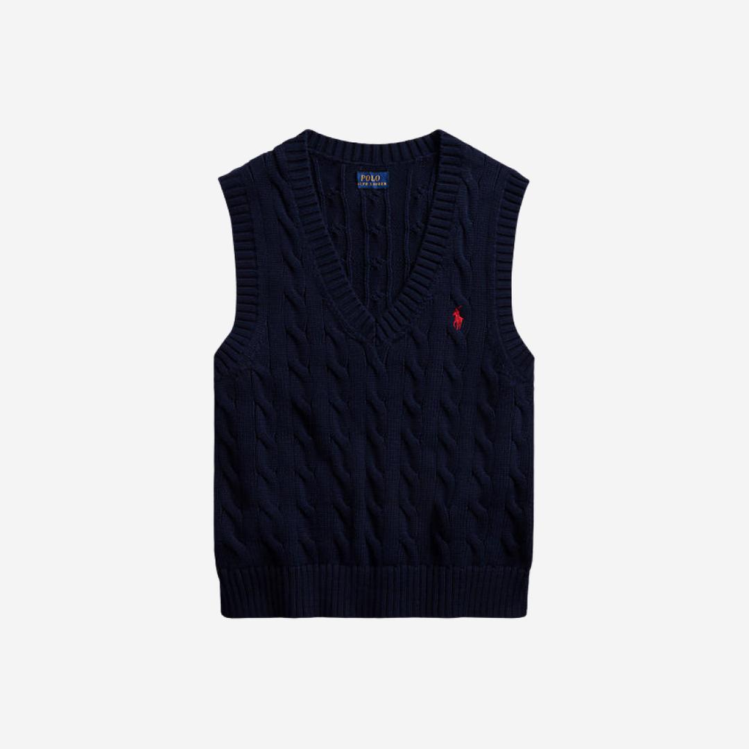 (W) Polo Ralph Lauren Cable Knit Cotton Sleeveless Sweater Navy