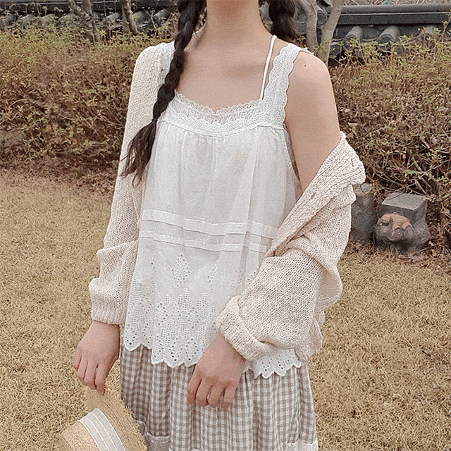 보미 펀칭 레이스 나시 뷔스티에 블라우스 2color