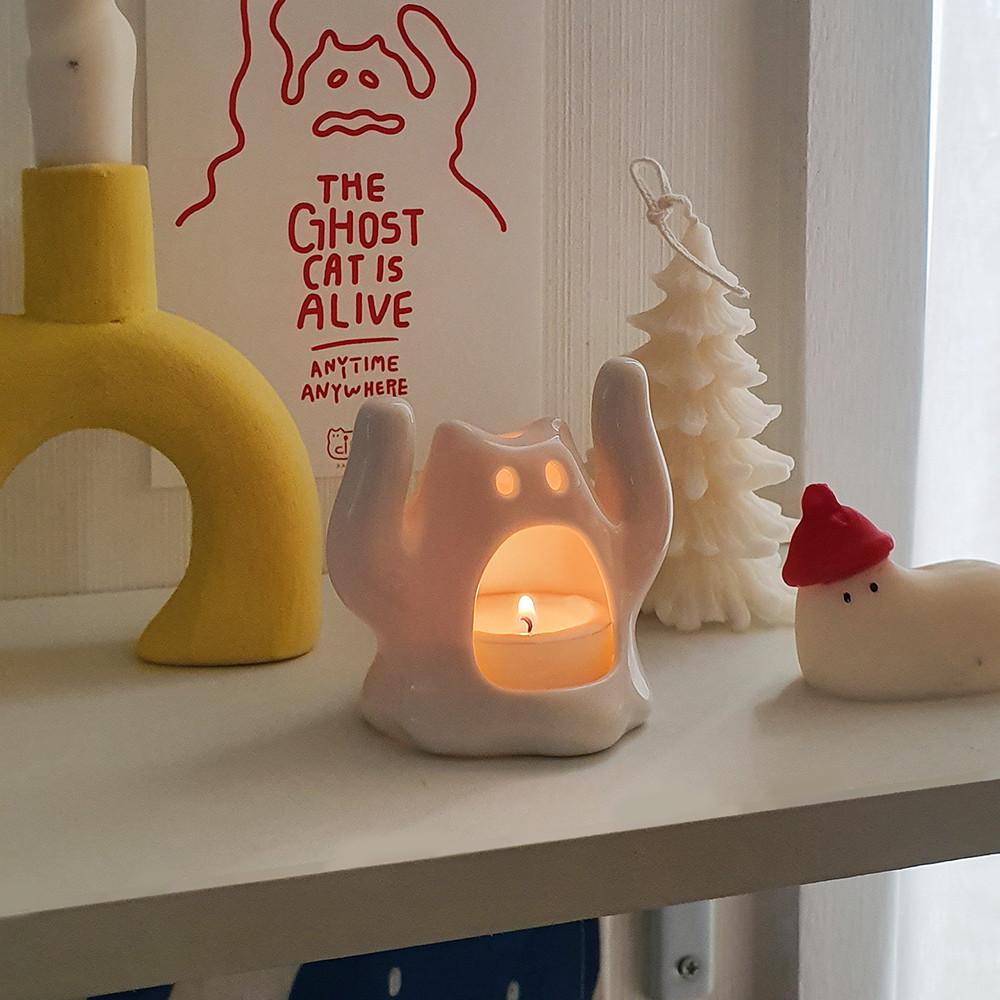 고스트 캣 도자기 캔들홀더 인센스홀더