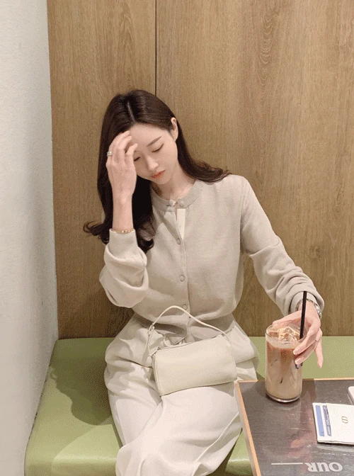 린넨 배색 가디건