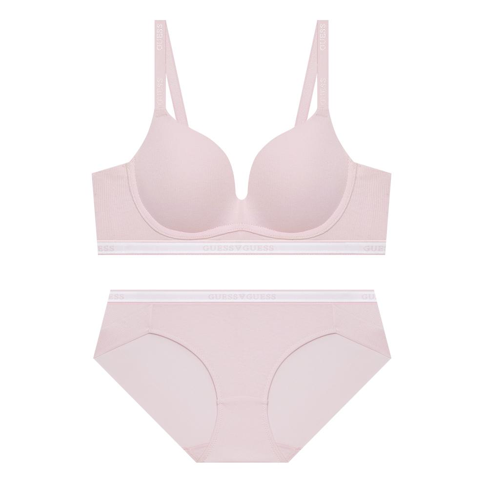 게스언더웨어 골지 노와이어 브라 팬티 세트 - 라이트핑크