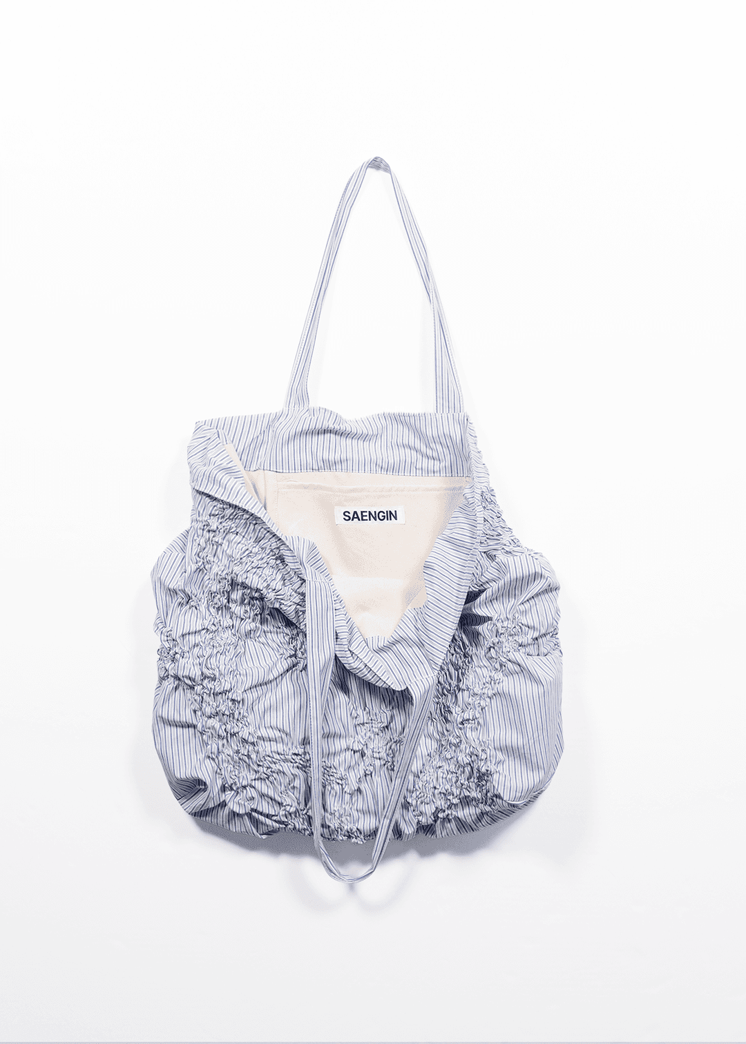 [4/03 출고] COTTON GATHERED STRUCTURED SHOULDER BAG - BLUE STRIPE