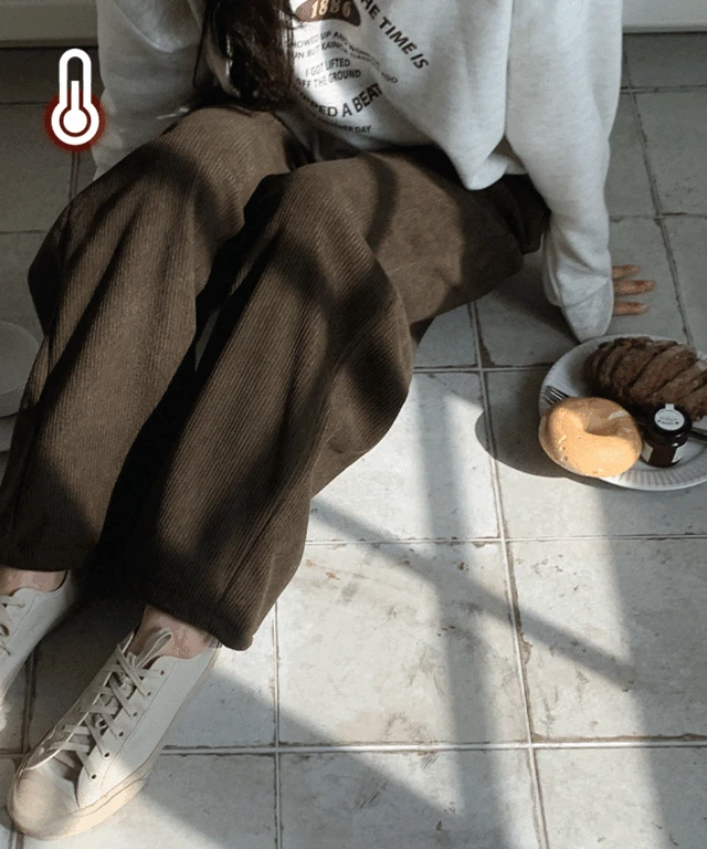 (2장묶음)두툼한 코듀로이 기모 와이드 팬츠 - 3size