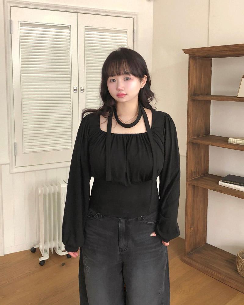 [MADE/55-99] 스퀘어넥 셔링 크롭티 머플러set 3color