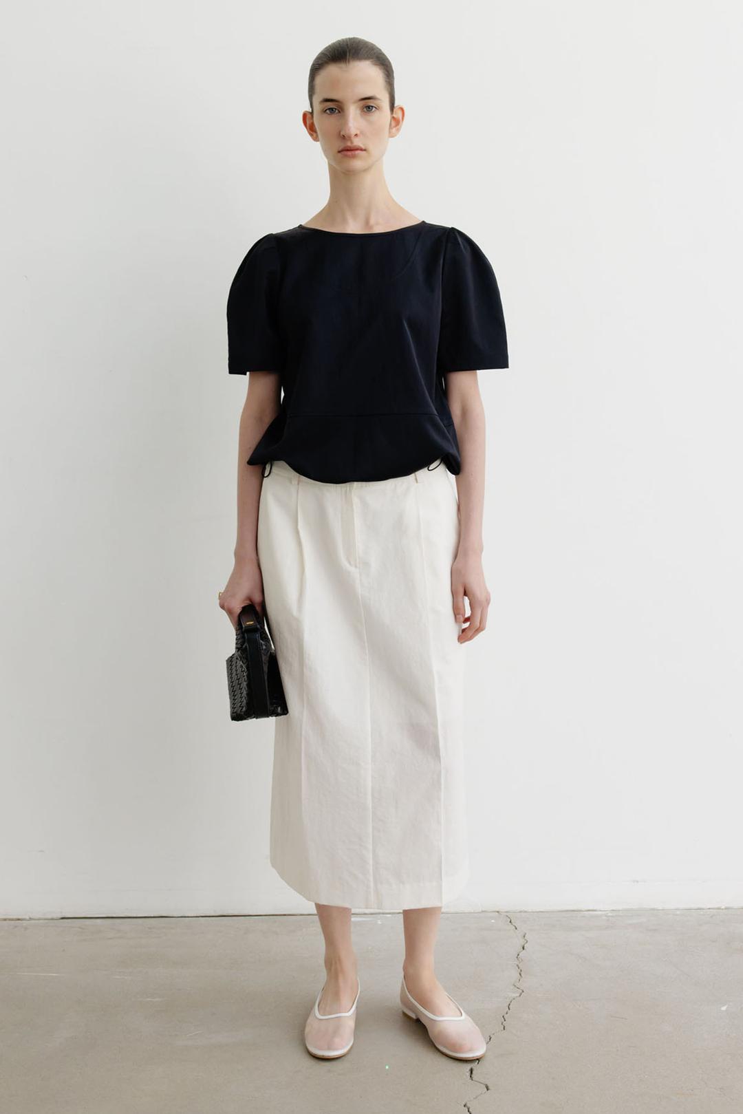 Cotton-nylon volume long skirt _white