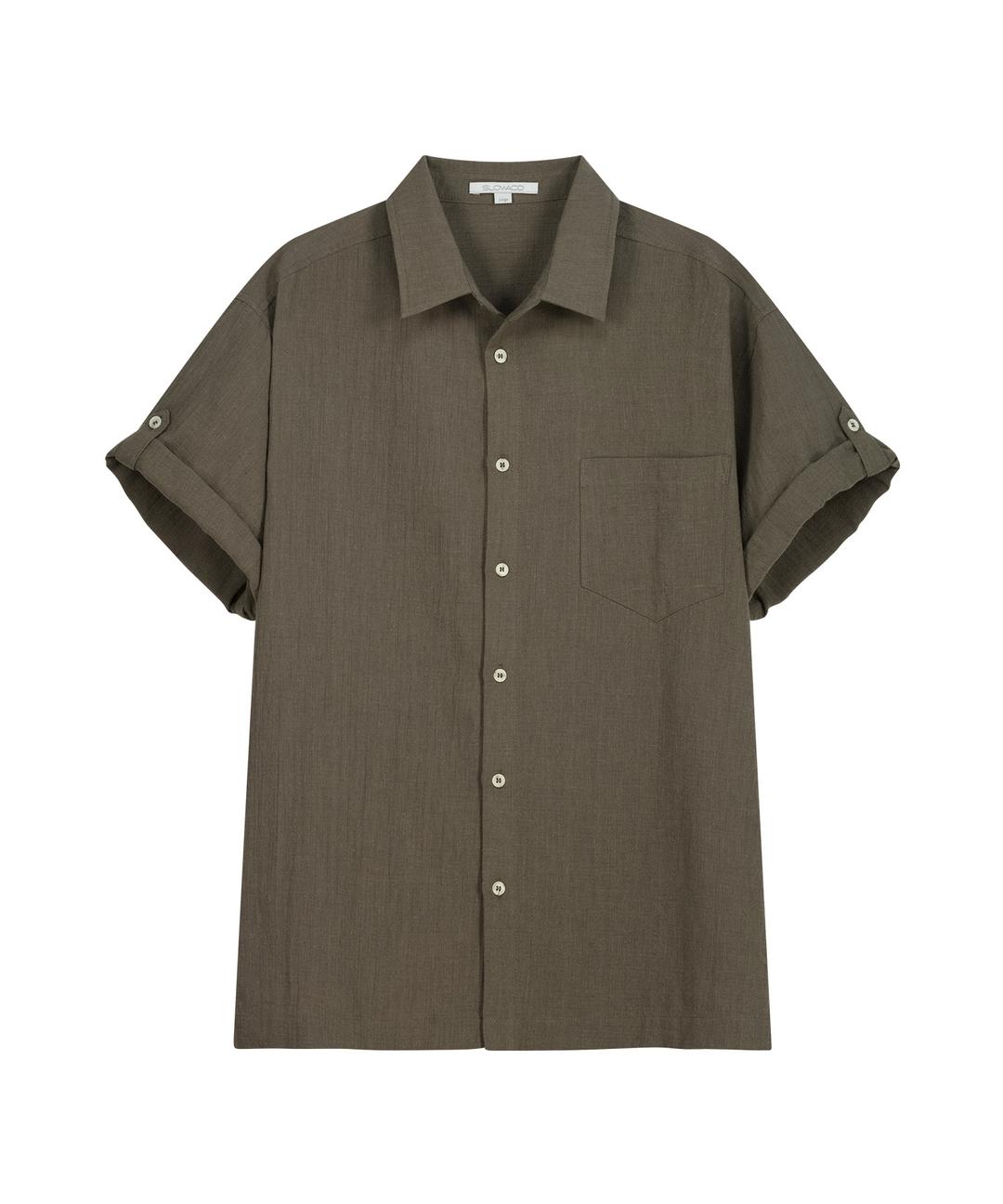 SUMMER SEERSUCKER SHORT SLEEVE SHIRT [BROWN]