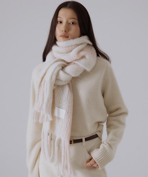 Serra wide stripe knit muffler (BLUSH PINK/IVORY)