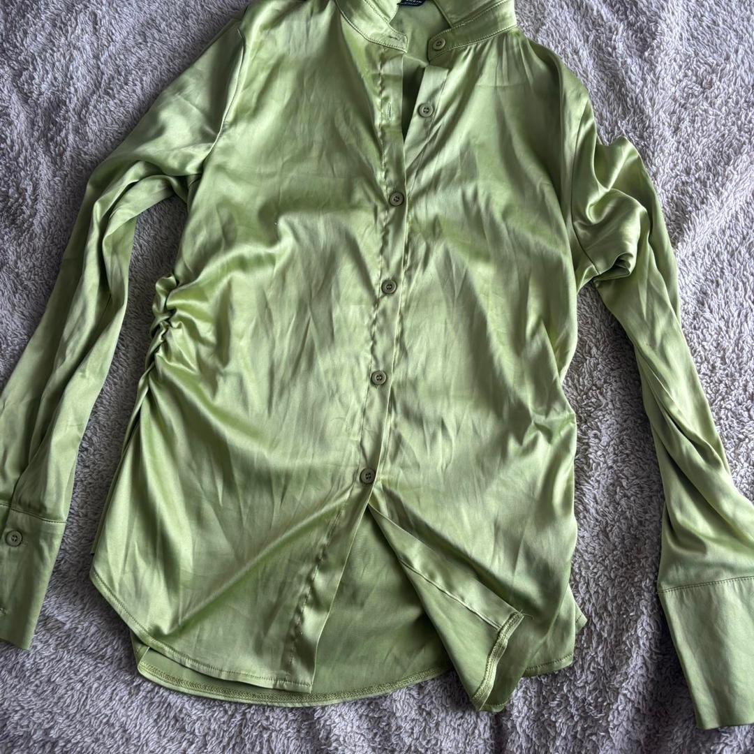 Green satin button-up shirt #green #satinVery nice...