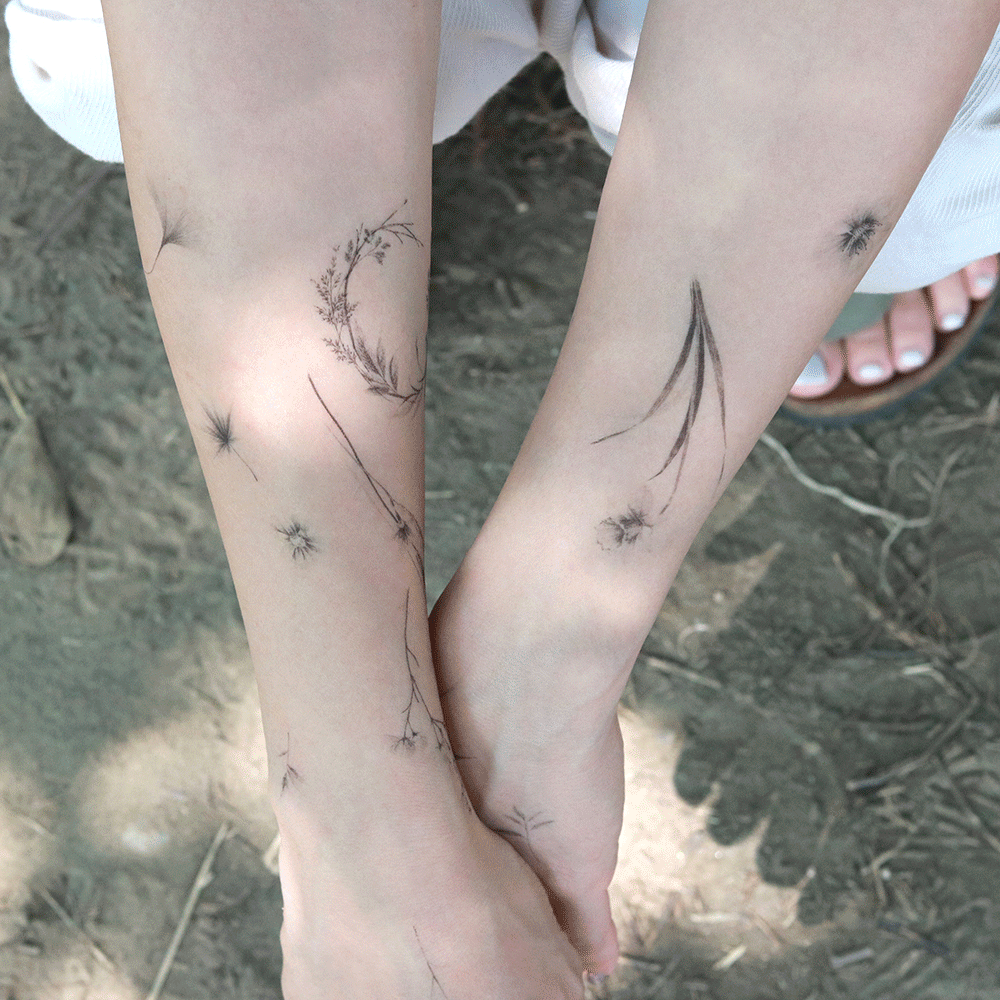 [KC인증]빈티지 식물 꽃 월계수 벚꽃 해바라기 타투 스티커_no.06 가을바람 Large