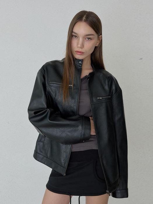 [ESSENTIAL] LEATHER ZIP-UP JACKET