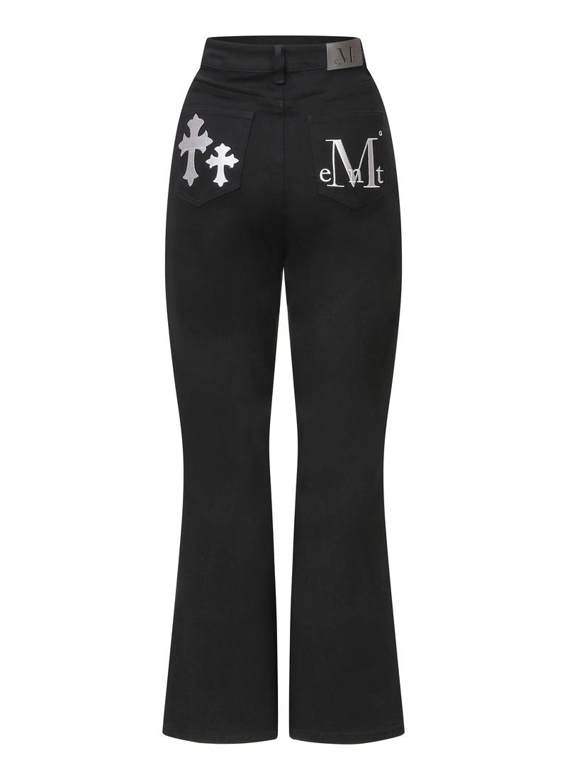 PISTOL BACK LEATHER DOUBLE CROSS WIDE COTTON PANTS 피스톨 백 레더 더블 크로스 와이드 코튼 팬츠