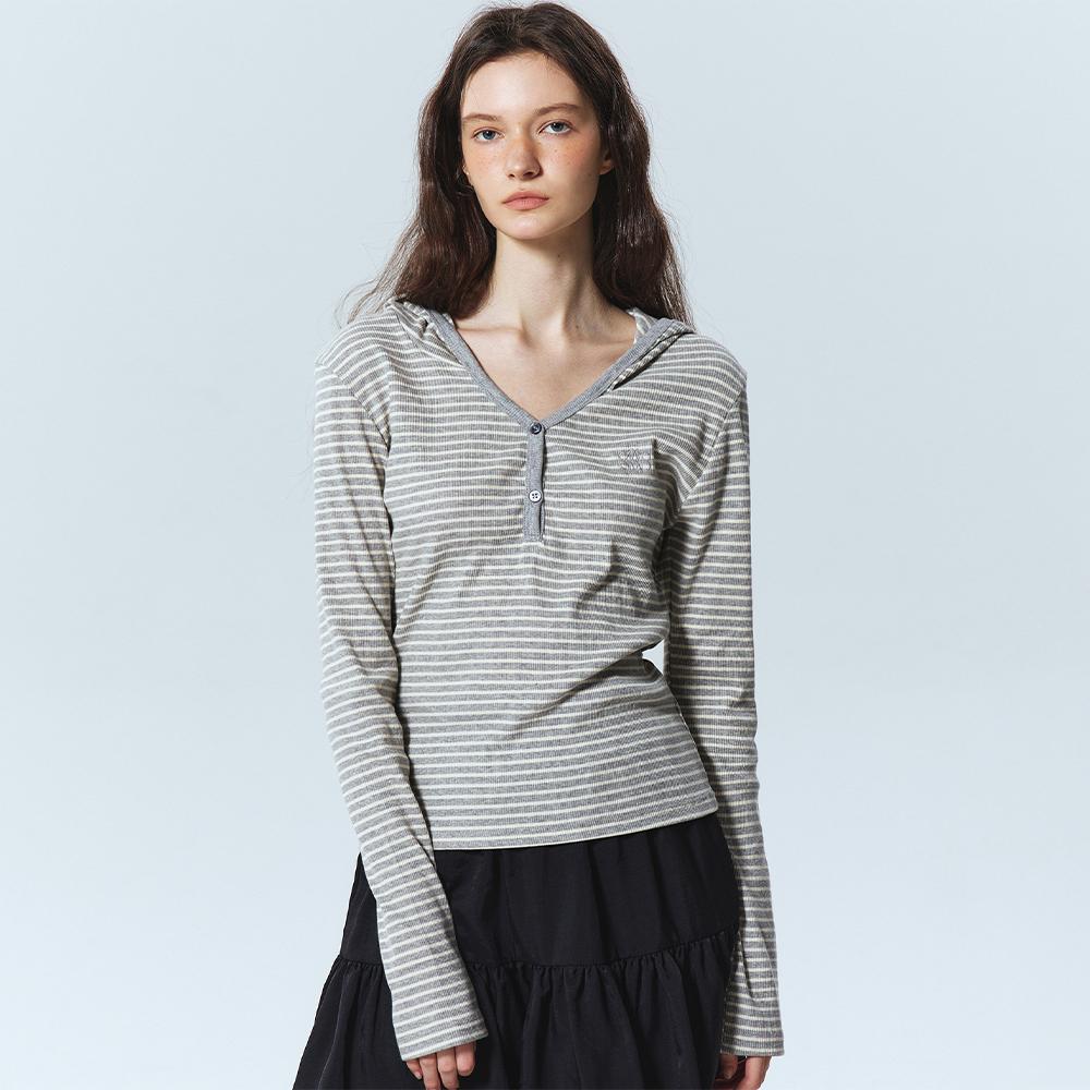 HOODY MINIMALISM STRIPE SLIM TOP_GRAY