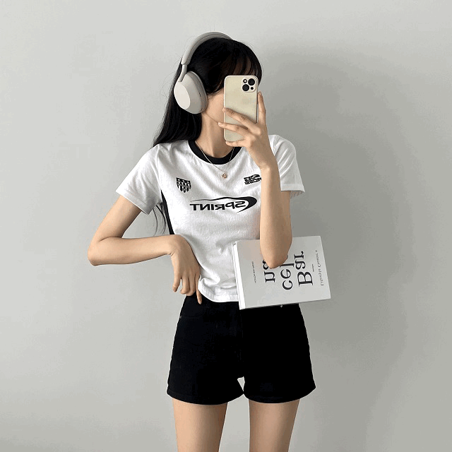스프린트 배색 크롭 반팔 블록코어 y2k 힙 스트릿