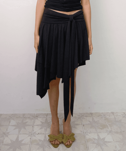 드레이프 타이 스커트 & 스카프 세트 *블랙