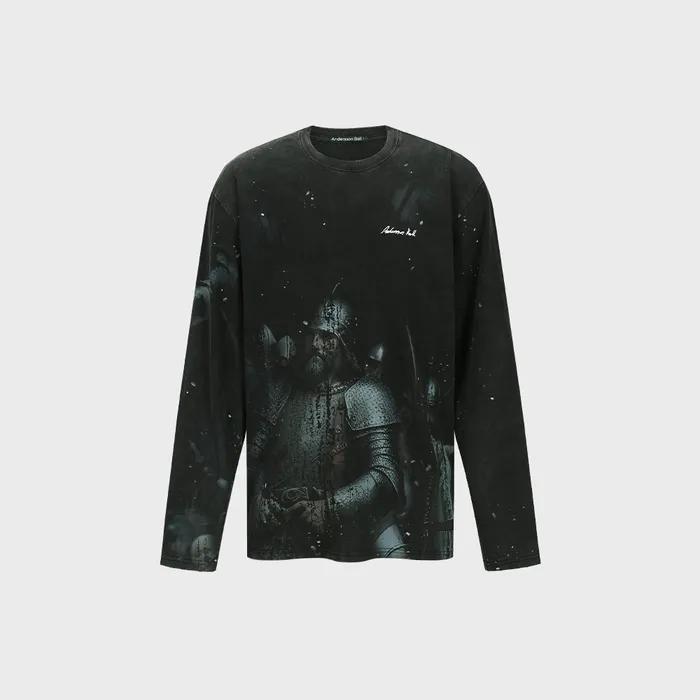 UNISEX KNIGHT PRINTED LONG SLEEVE T-SHIRT atb1377u(CHARCOAL)