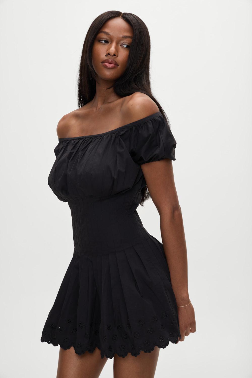 Sadie Embroidered Mini Dress - Black - Black / XXS