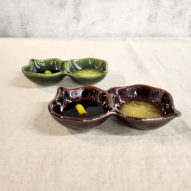 일본 완두콩 두칸 나눔 접시 찬기 반찬 소스 일식 종지 그릇 12cm
