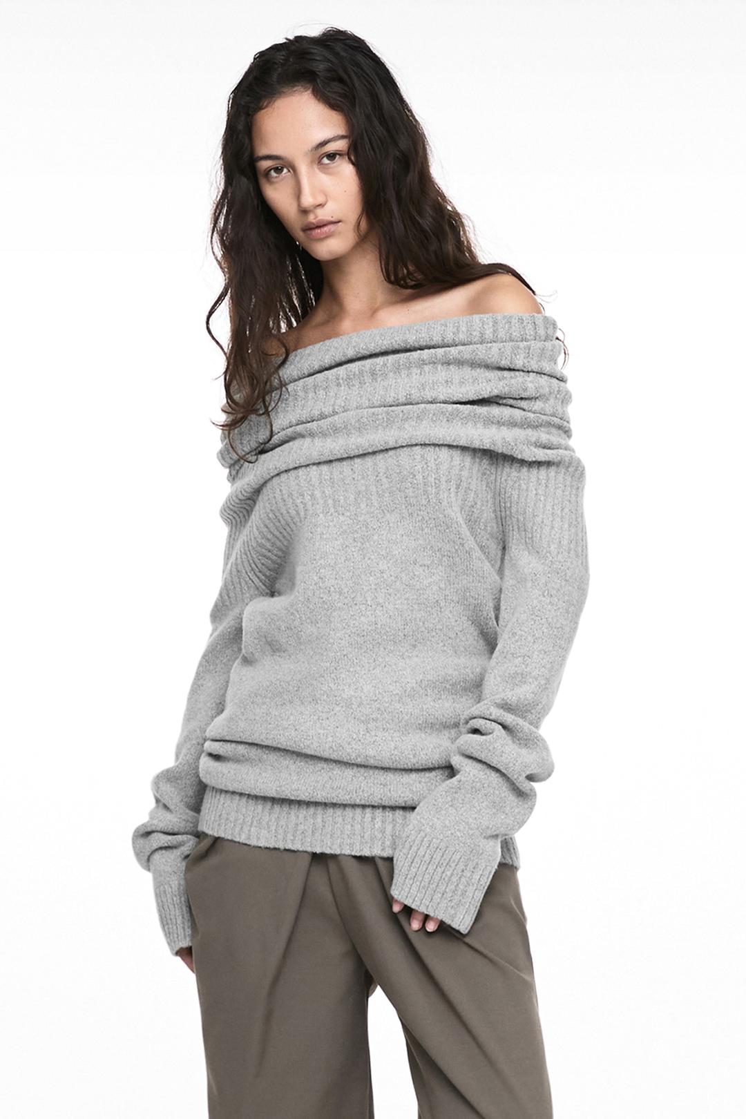 2-WAY SHAWL KNIT MELANGE GRAY