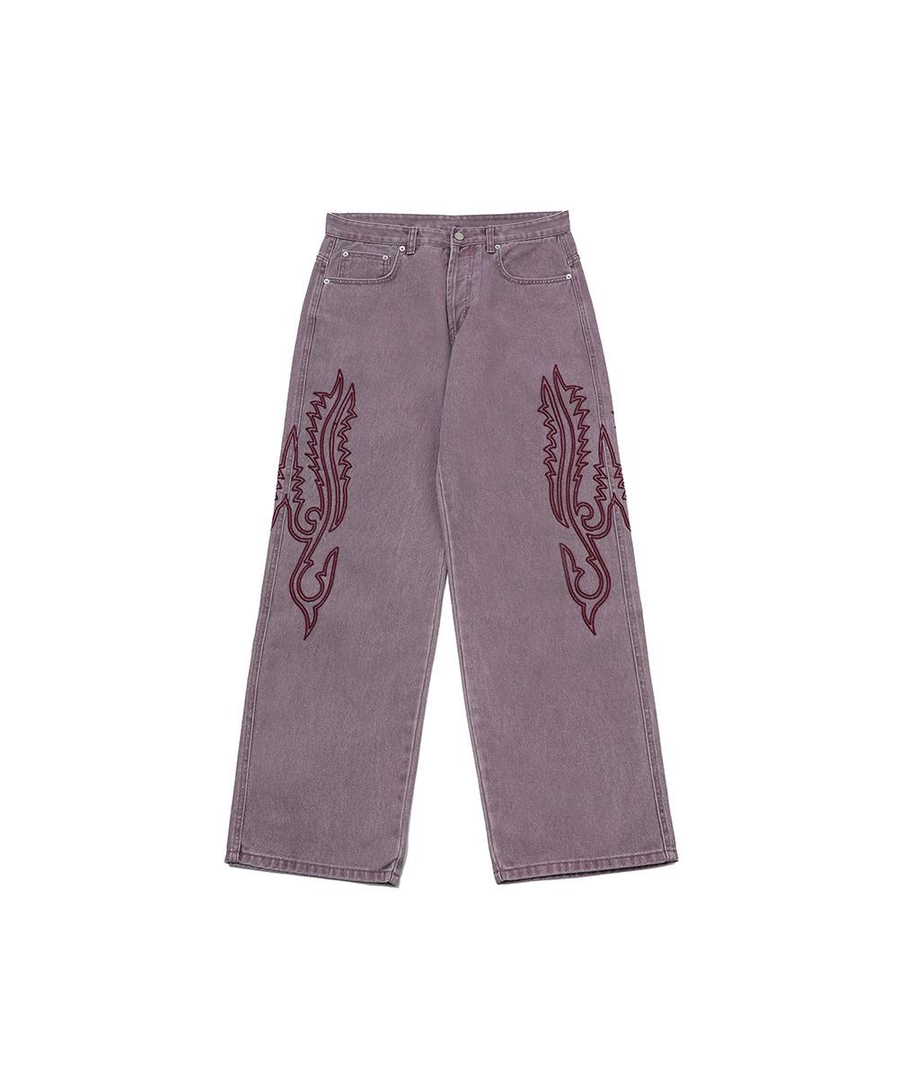 WESTERN STITCHING EMBROIDERY DENIM PANTS(PURPLE)