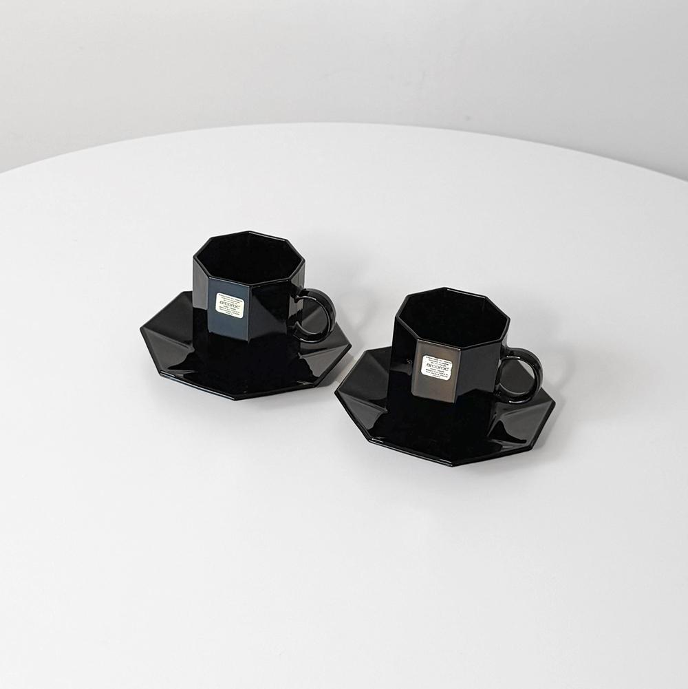 1980s Arcoroc Octime Black Milk Glass Cup & Saucer