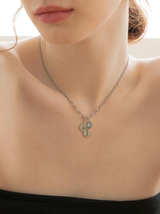 Initial berry and aqua crystal chain necklace