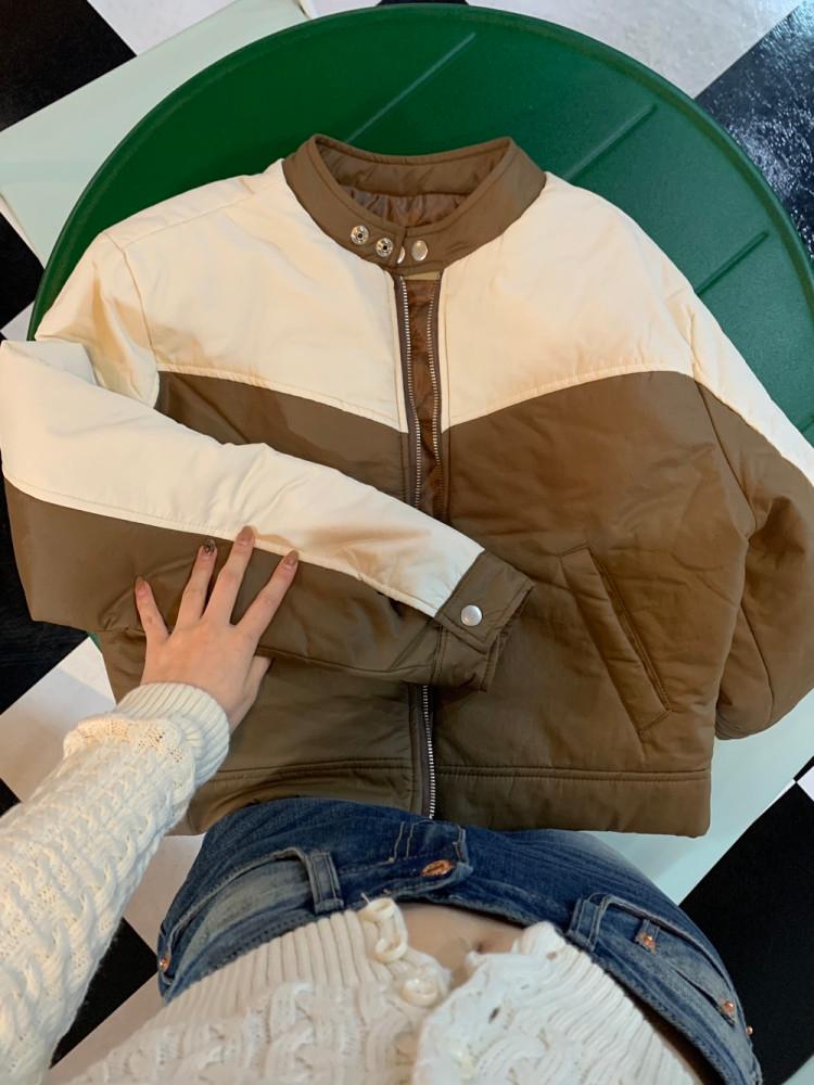 여자 겨울 모노 배색 패딩 점퍼 아우터