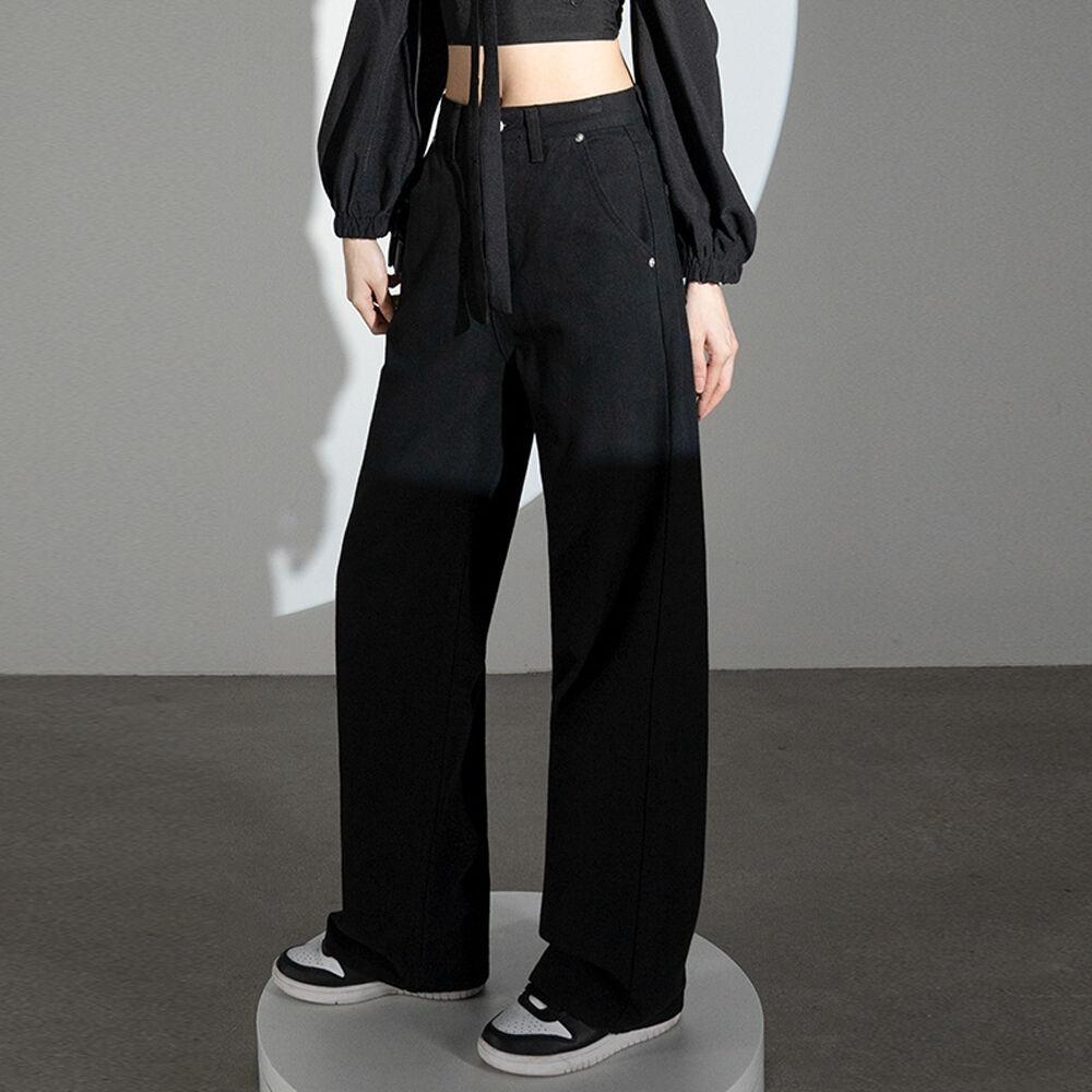 Herringbone Straight Pants BLACK