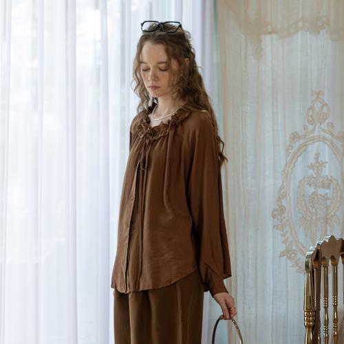 PM_Ruffle neck ribbon blouse_2color