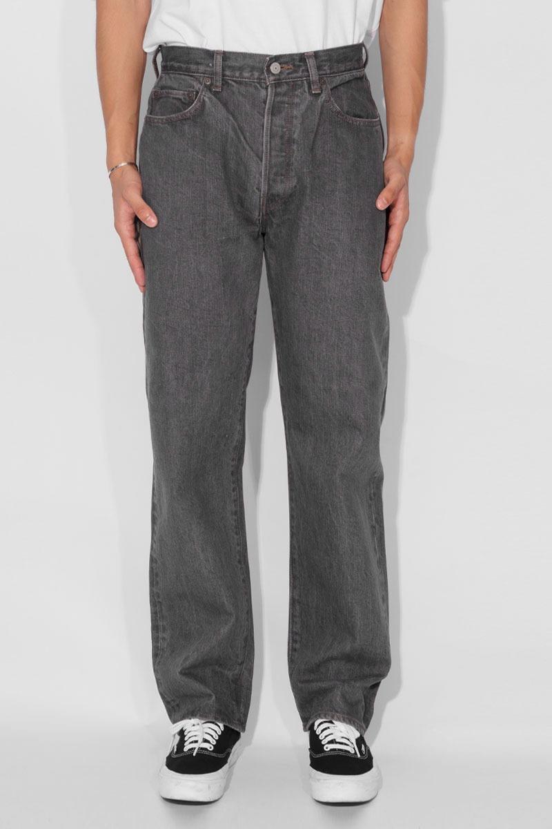 GRAY SUVIN COTTON 13.5oz STRAIGHT DENIM - midium grey