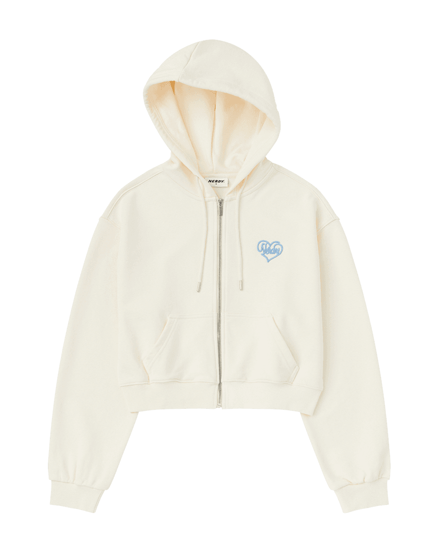 우먼스 수플레 크롭 후디 집업 크림